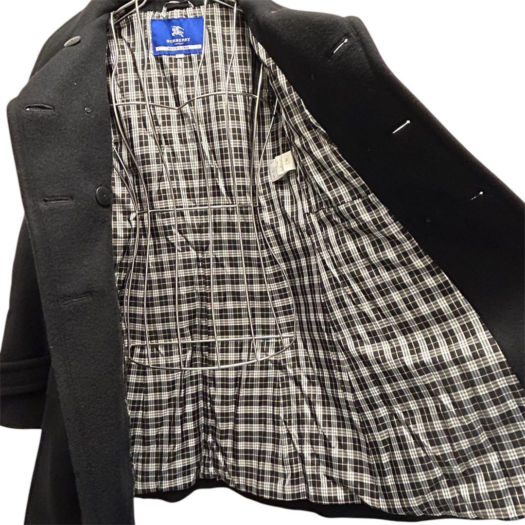 バーバリーブルーレーベル ロングコート ダブル アンゴラ混 ノバチェック 38