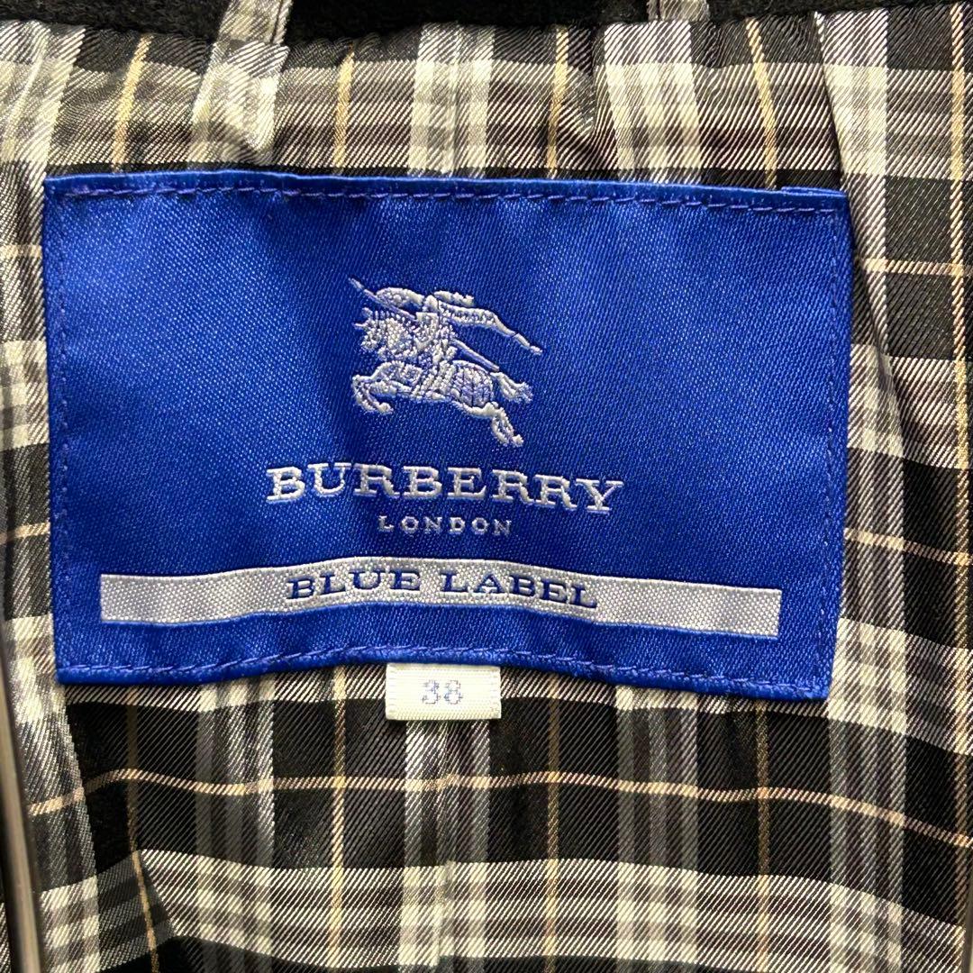 バーバリーブルーレーベル ロングコート ダブル アンゴラ混 ノバチェック 38