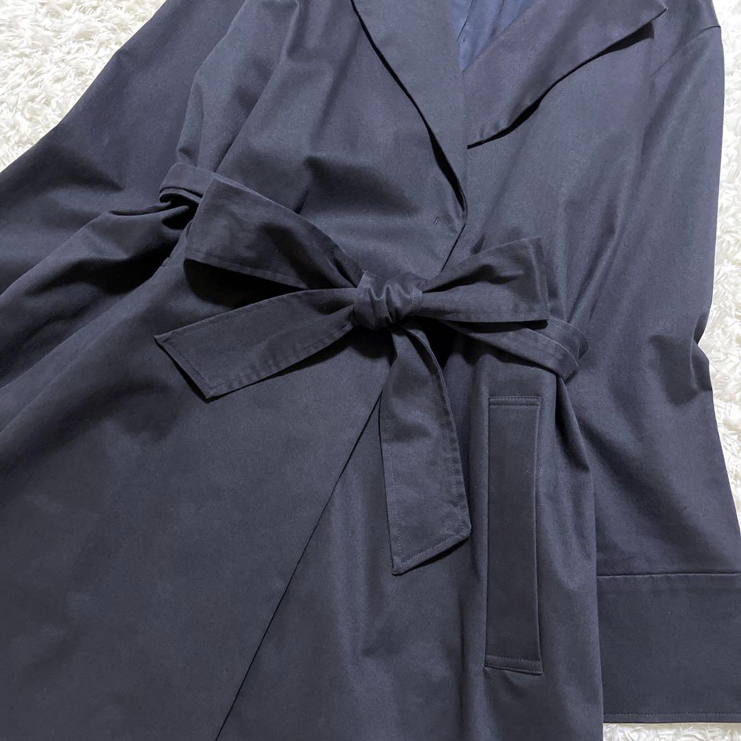 美品✨自由区　セミダブル ノーカラーコート　紺　ベルト付き　ロングコート　40