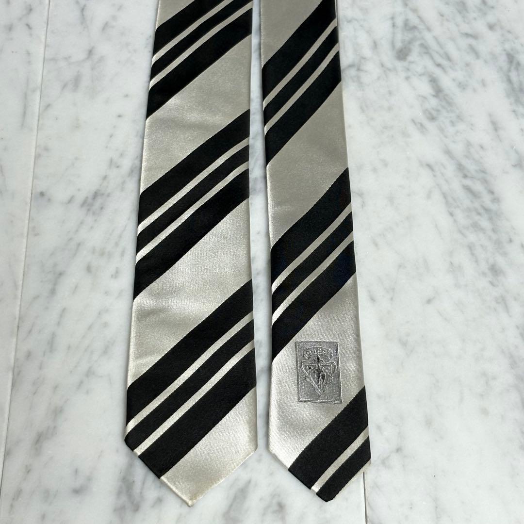 GUCCI ネクタイ ストライプ シルバー ブラック ナロータイ