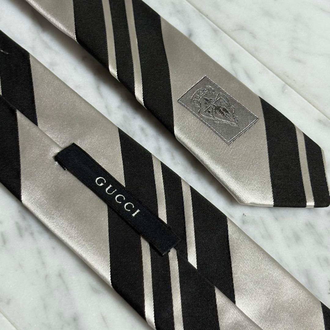 GUCCI ネクタイ ストライプ シルバー ブラック ナロータイ