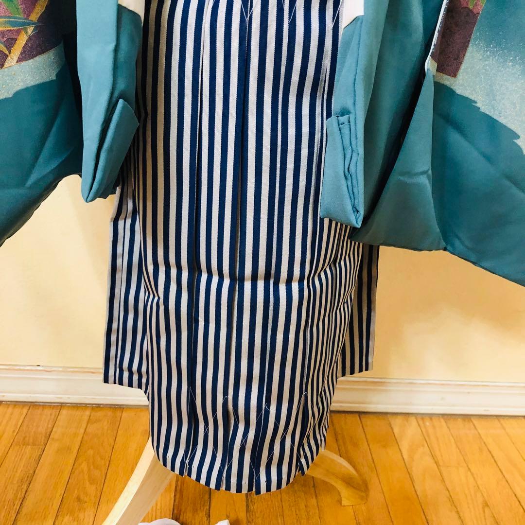 七五三五歳フルセット‼️人気青系兜金彩煌びやか⭐︎袴縞スタイルアップ⭐︎秀品