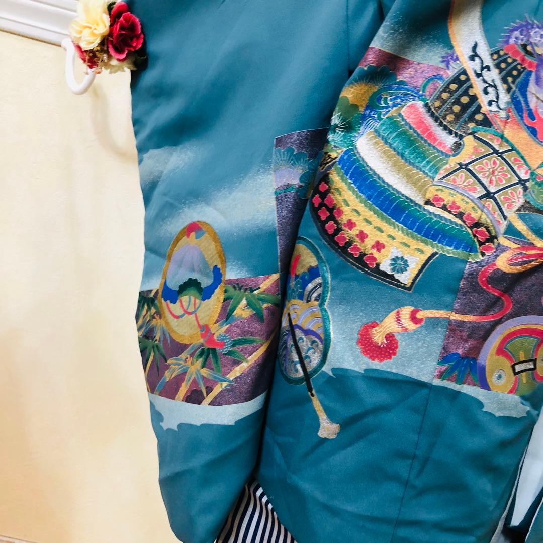 七五三五歳フルセット‼️人気青系兜金彩煌びやか⭐︎袴縞スタイルアップ⭐︎秀品