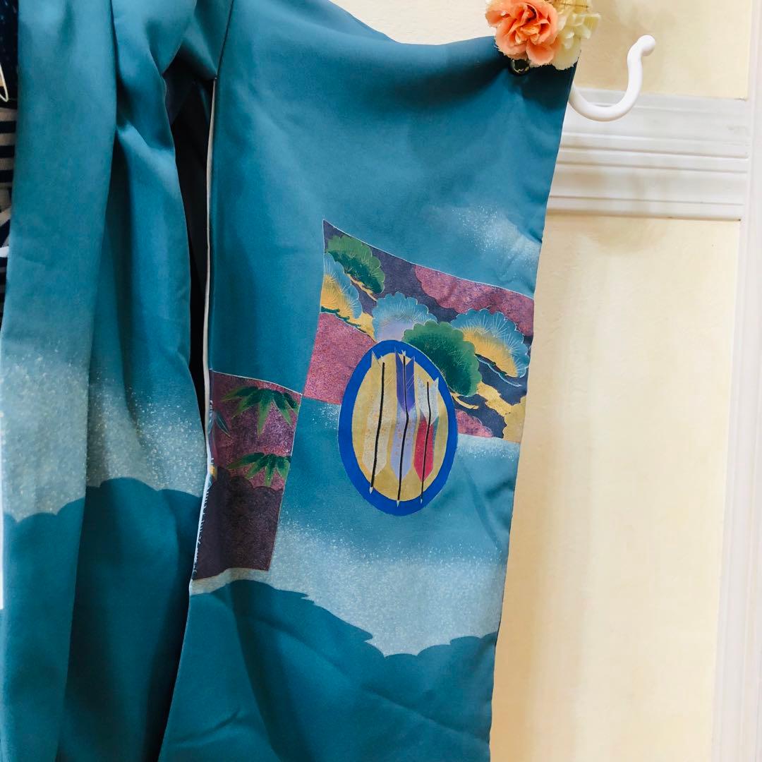 七五三五歳フルセット‼️人気青系兜金彩煌びやか⭐︎袴縞スタイルアップ⭐︎秀品