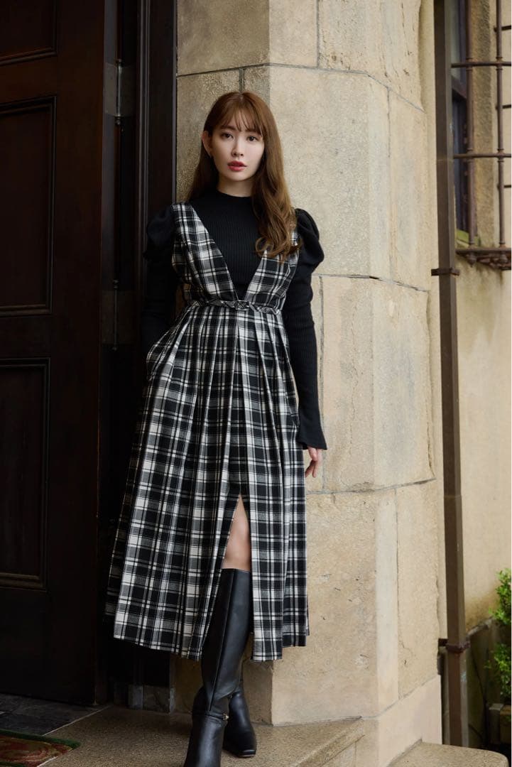 ワンピース herlipto Classic Plaid Jumper Dress M