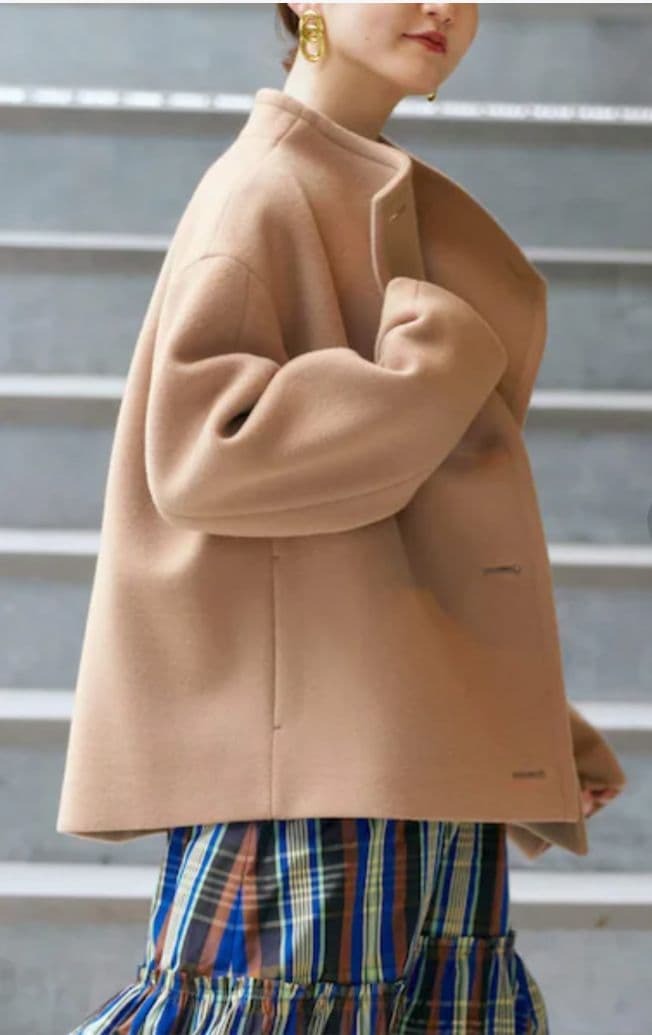 IENA キャメル スタンドカラーショートコート