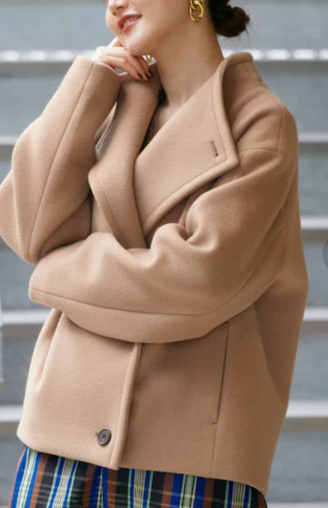 IENA キャメル スタンドカラーショートコート