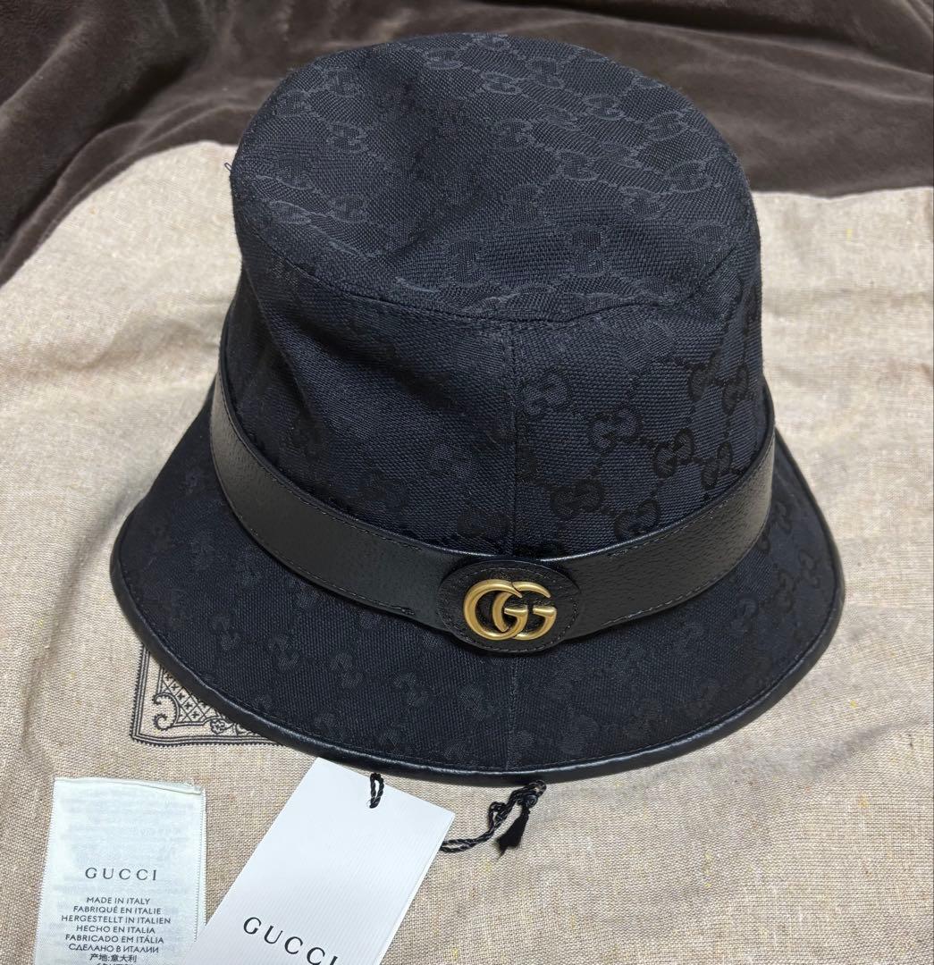 GUCCI キャンパスバケットハット　黒