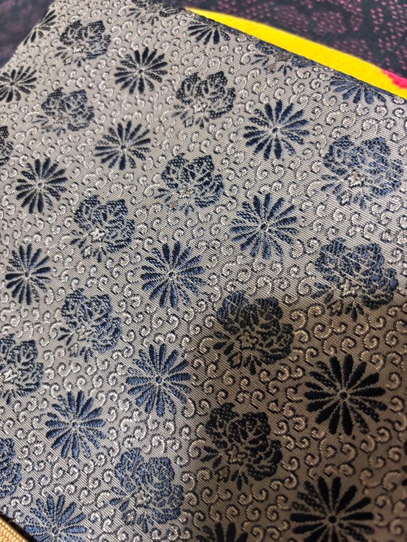 正絹　結城紬　美品　黒地　袷　正絹アンティーク名古屋帯