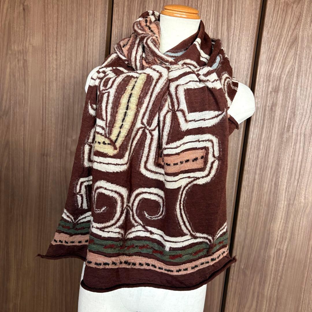 希少　美品　KAPITALマフラー　アイヌ紋様 縮絨ウール　ストール 男女兼用