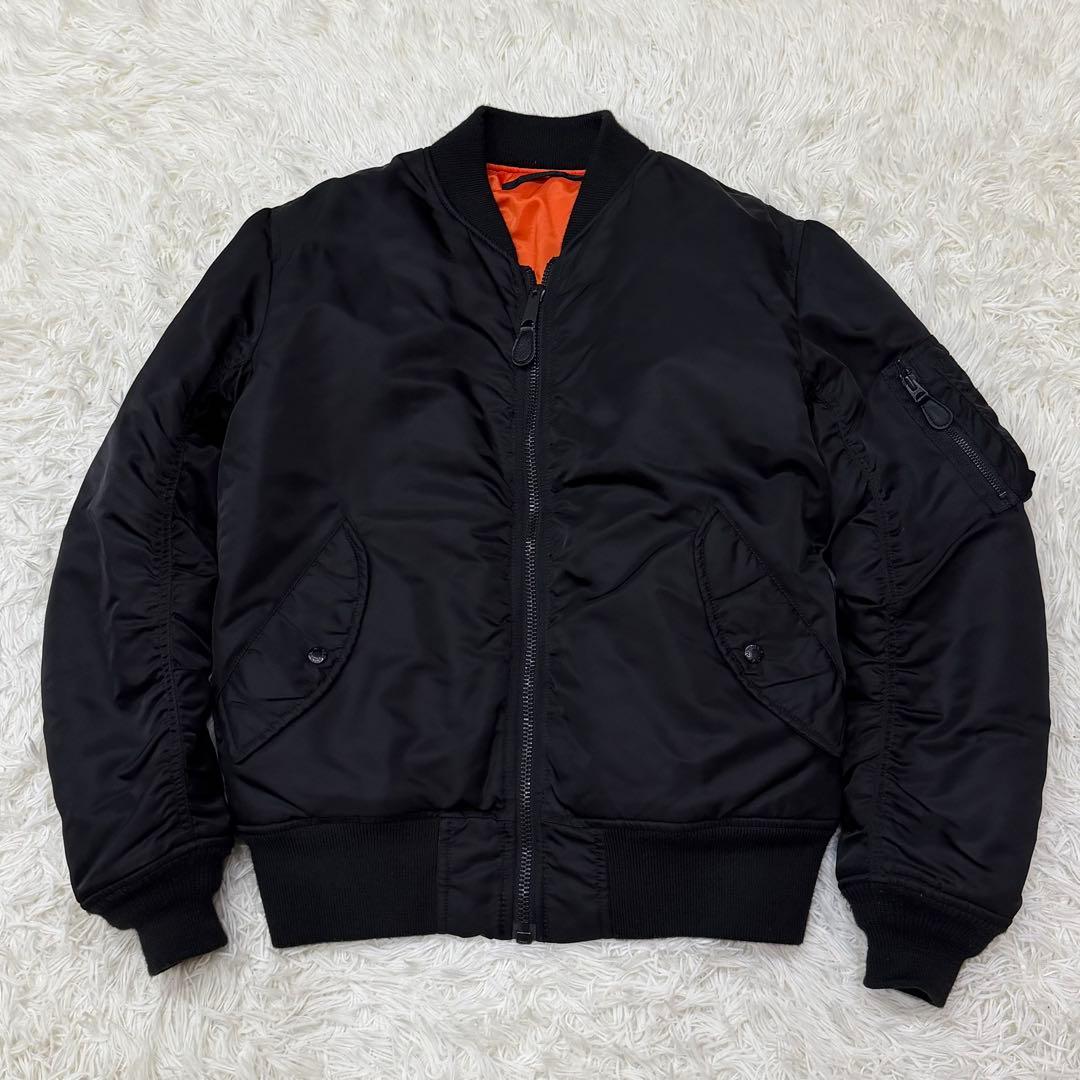 1788　AVIREX　MA-1フライトジャケット　バックロゴ　L　黒　ブラック