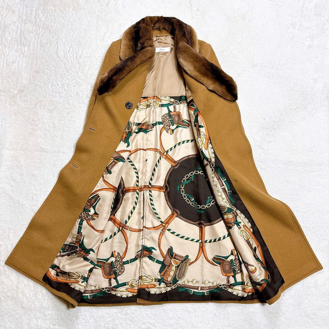 Herno ヘルノ キャメル ロングコート ファー付き 裏地 シルク