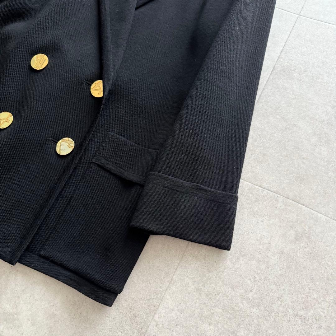 イヴサンローラン　テーラードジャケット　金ボタン　ロゴ　黒　ダブル　M　ウール
