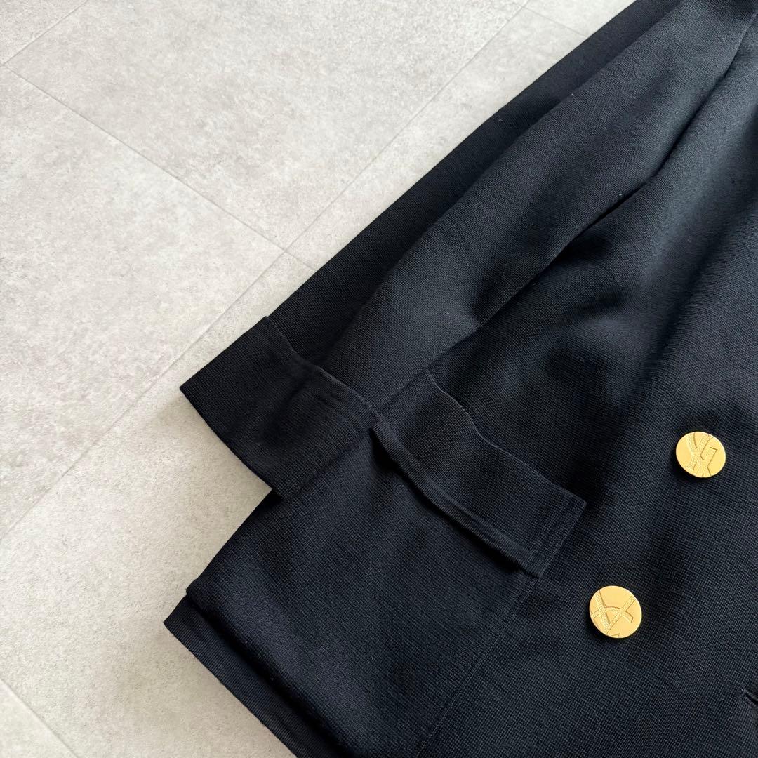 イヴサンローラン　テーラードジャケット　金ボタン　ロゴ　黒　ダブル　M　ウール