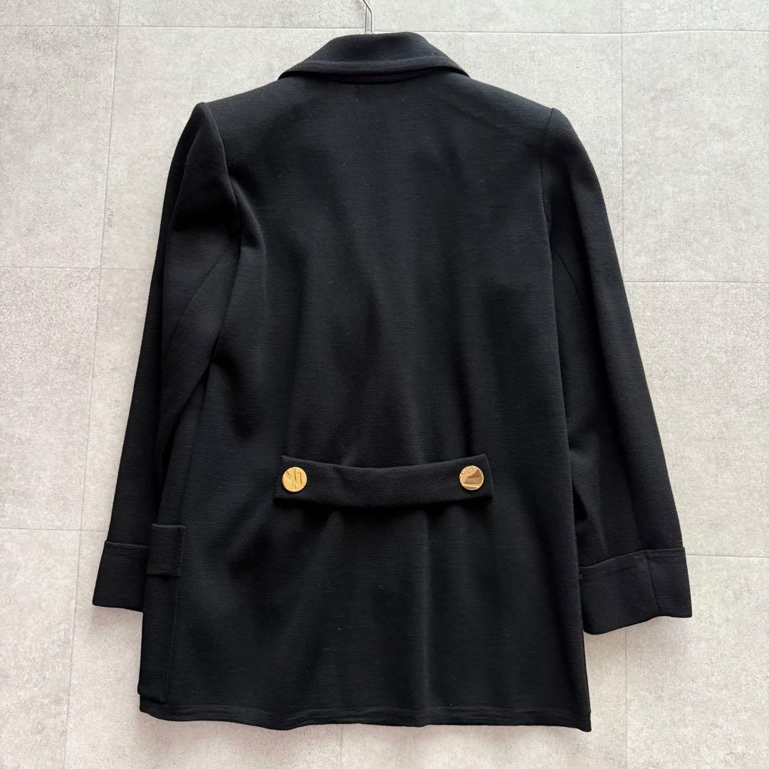 イヴサンローラン　テーラードジャケット　金ボタン　ロゴ　黒　ダブル　M　ウール