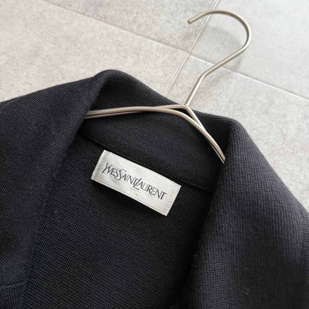 イヴサンローラン　テーラードジャケット　金ボタン　ロゴ　黒　ダブル　M　ウール