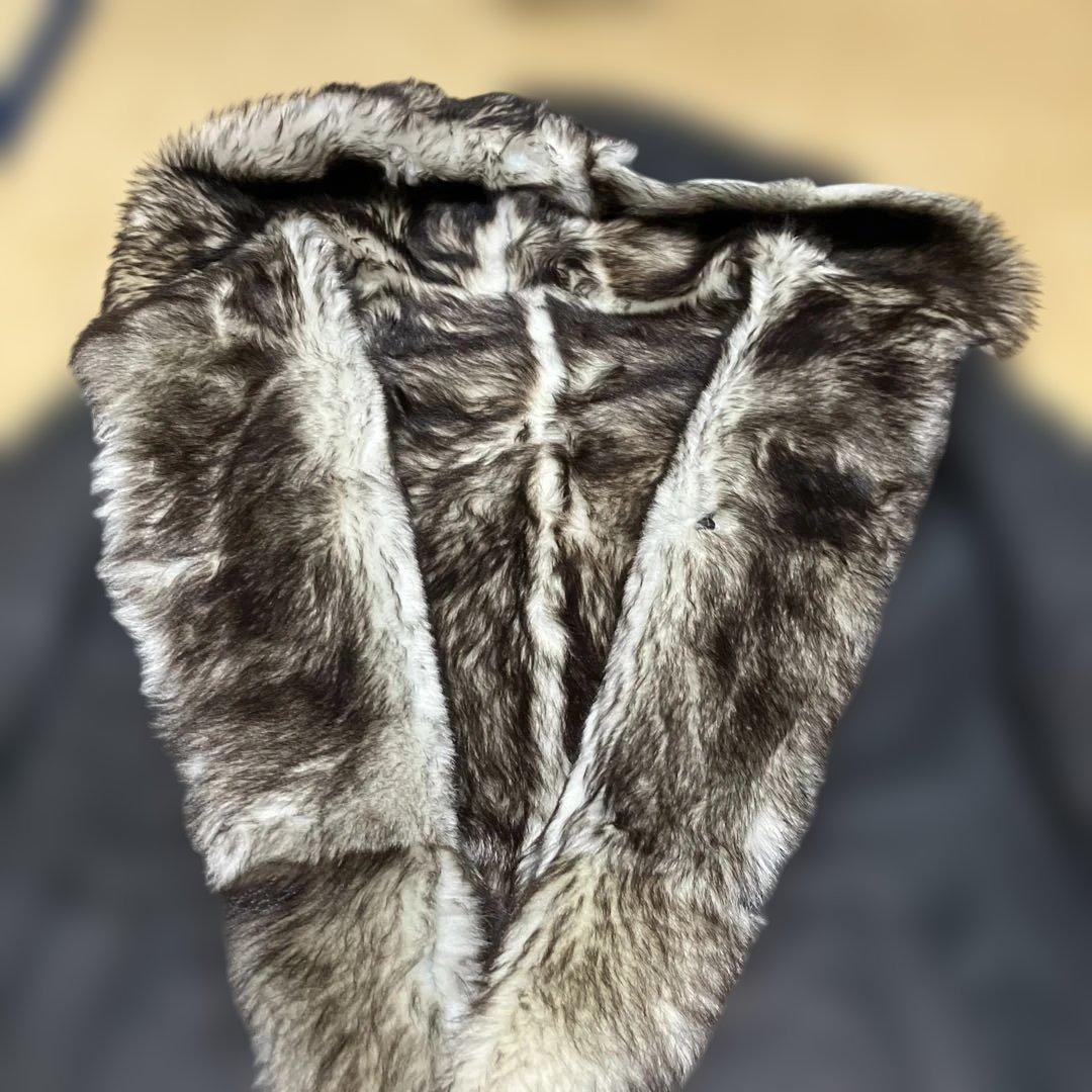 黒いレザーコート ファー付きフード　40