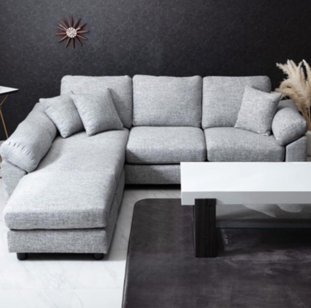 洗えるソファー カバー付きカウチソファ L字 布地 クッション付き