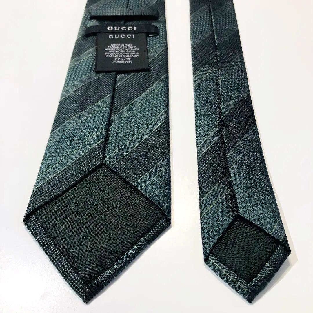 GUCCI ネクタイ ストライプ柄 ダークグリーン