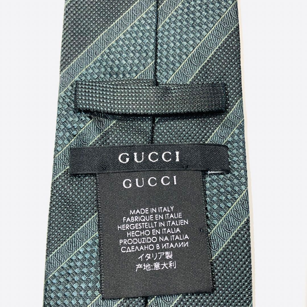 GUCCI ネクタイ ストライプ柄 ダークグリーン
