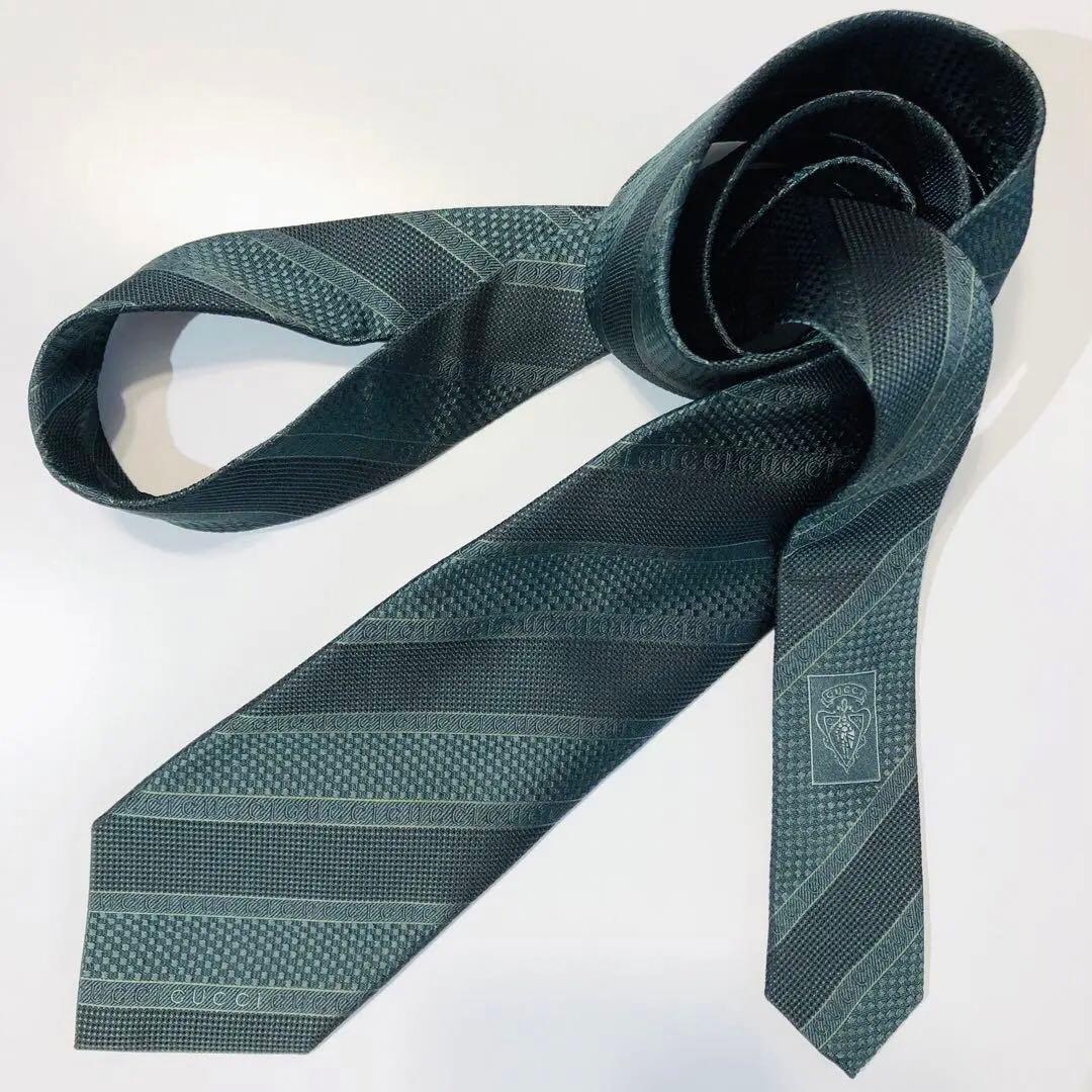 GUCCI ネクタイ ストライプ柄 ダークグリーン