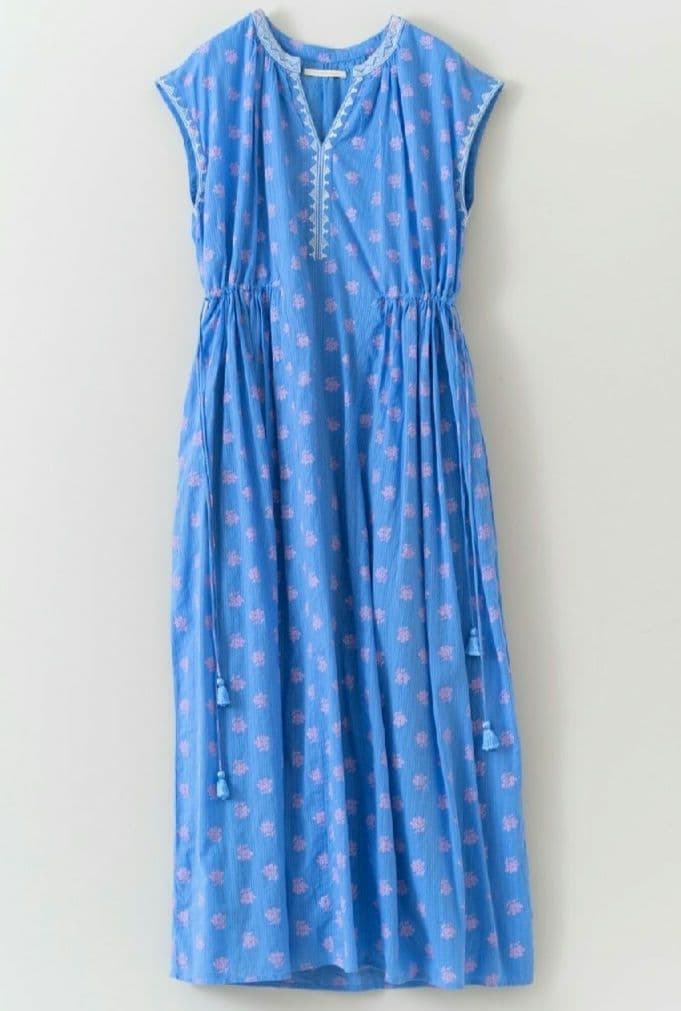 ヌキテパ【タグ付き新品】ドビーストライプフラワースリーブレスドレス