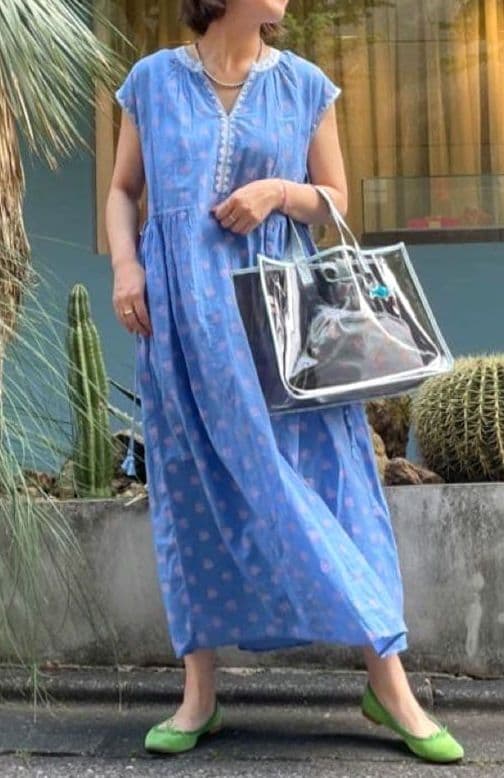 ヌキテパ【タグ付き新品】ドビーストライプフラワースリーブレスドレス