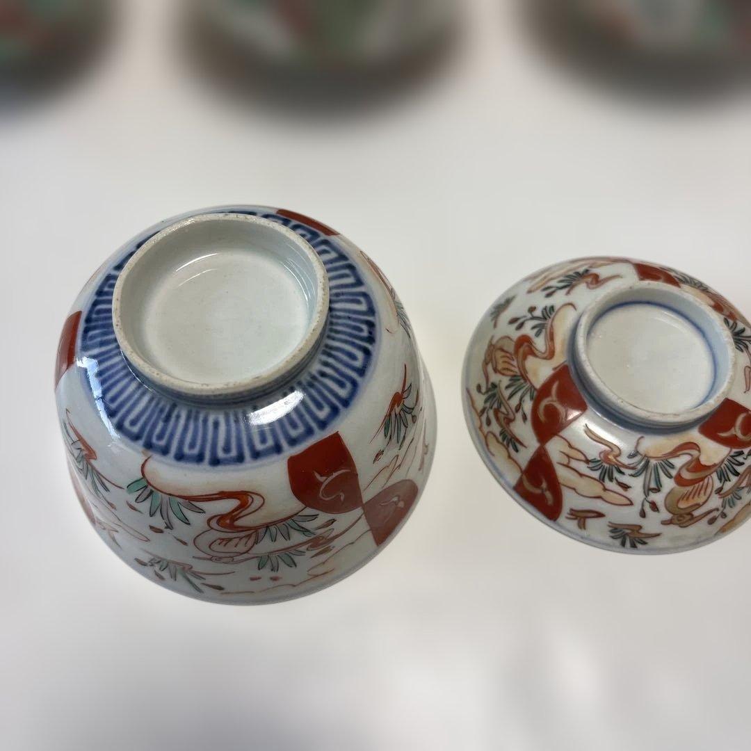 骨董　伊万里焼　色絵　蓋付き茶碗　四つ