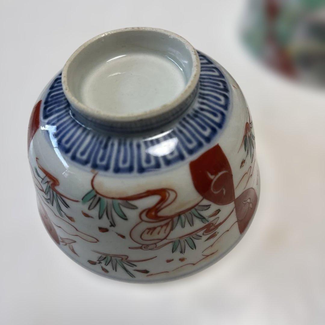 骨董　伊万里焼　色絵　蓋付き茶碗　四つ