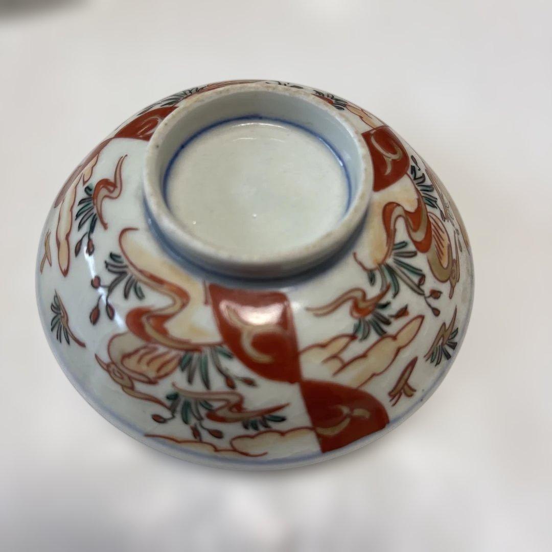 骨董　伊万里焼　色絵　蓋付き茶碗　四つ