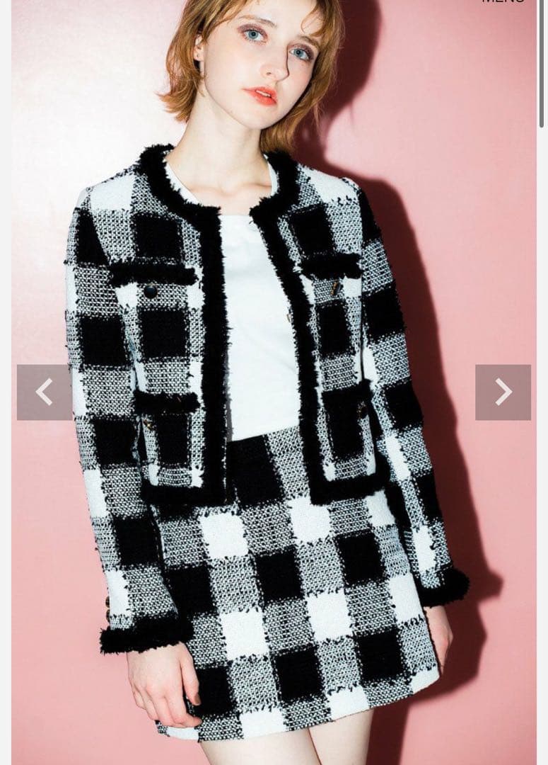 sheller ギンガムツイードノーカラージャケット　シェリエ　ブラック