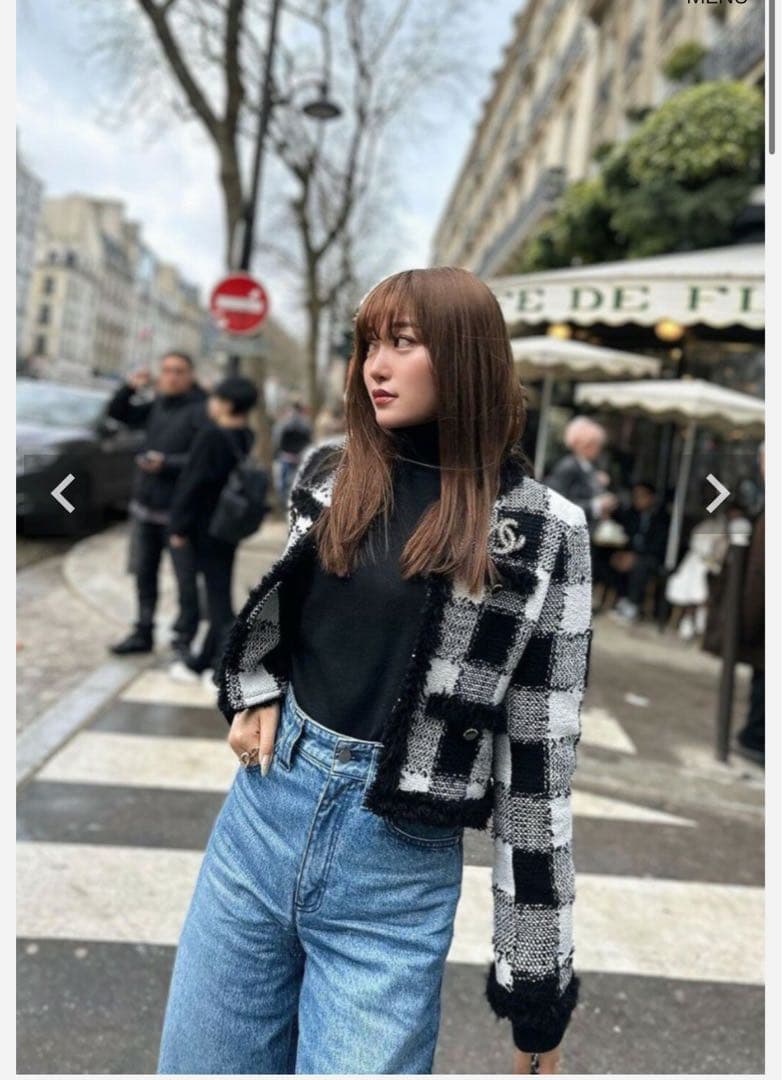 sheller ギンガムツイードノーカラージャケット　シェリエ　ブラック