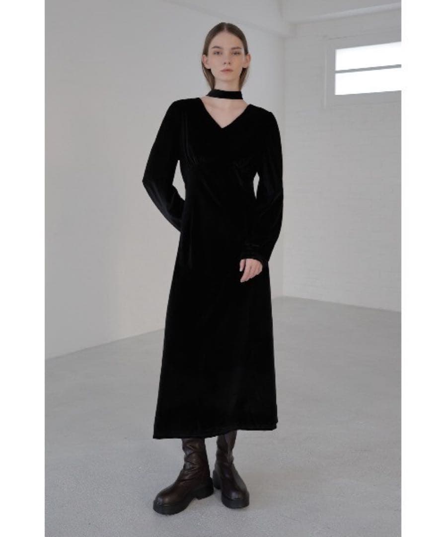 ワンピース Celon velour tie flare dress