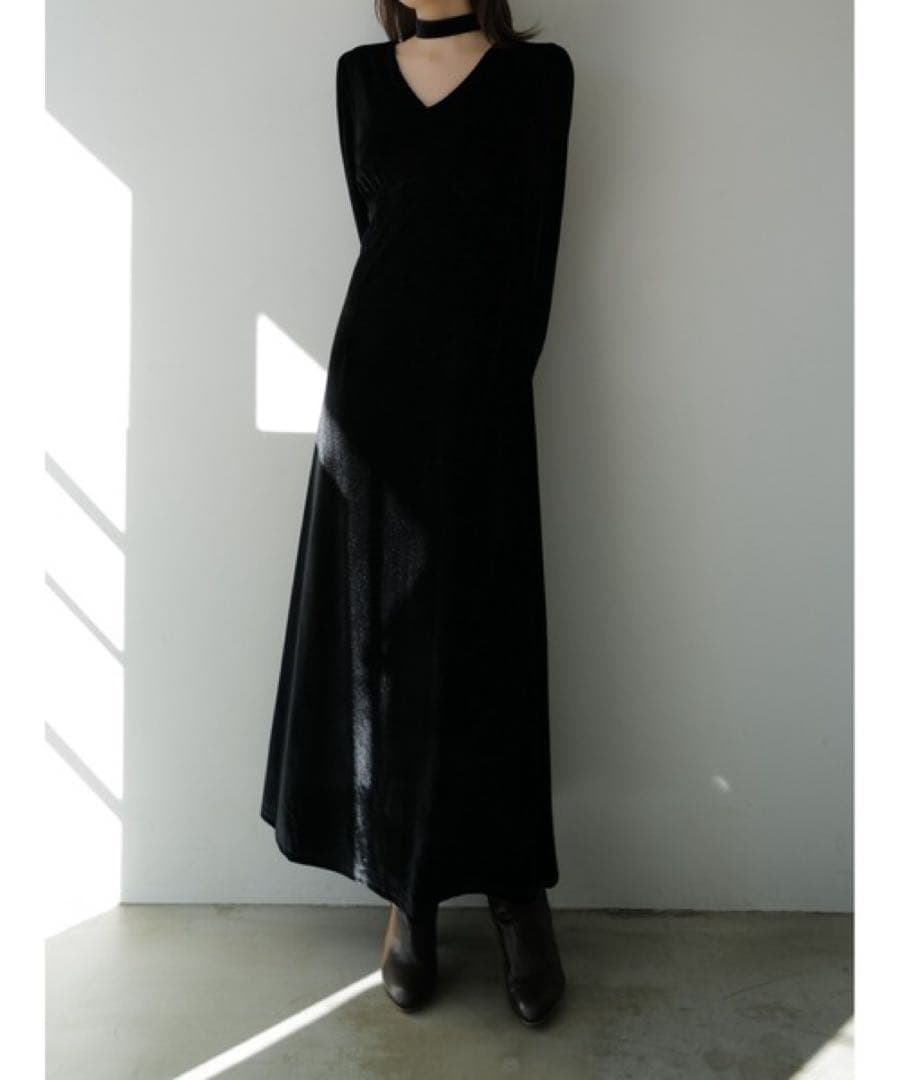 ワンピース Celon velour tie flare dress