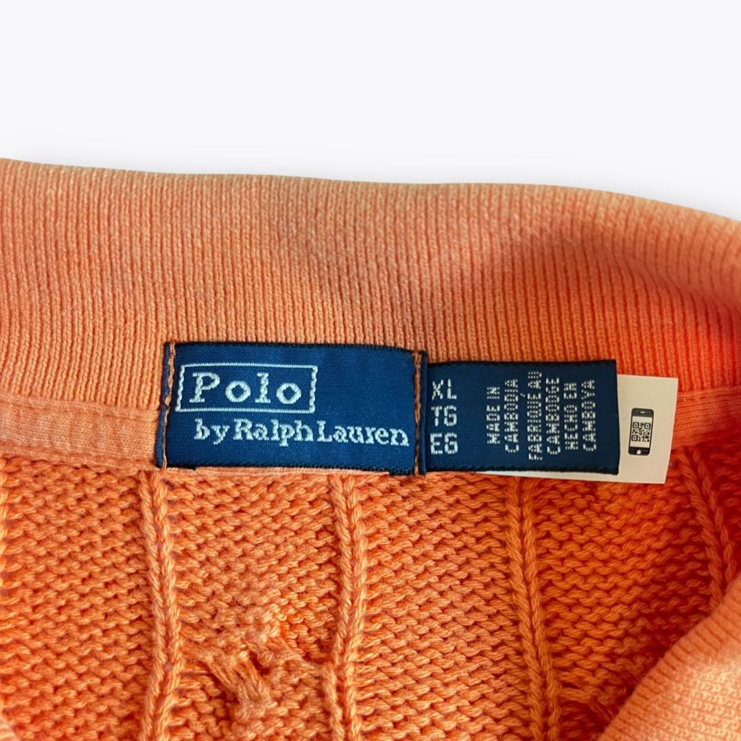 【美品】POLO RALPH LAUREN ケーブルニット ポロシャツ オレンジ