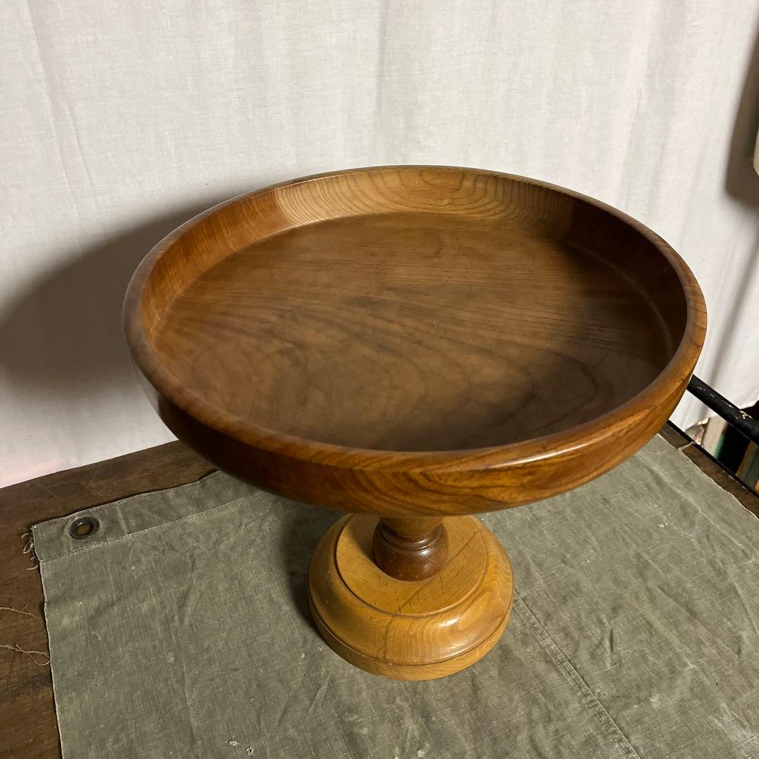 古雑貨アンティーク品◾️木製無垢材 大きなサイズ 木製コンポート皿 飾り台