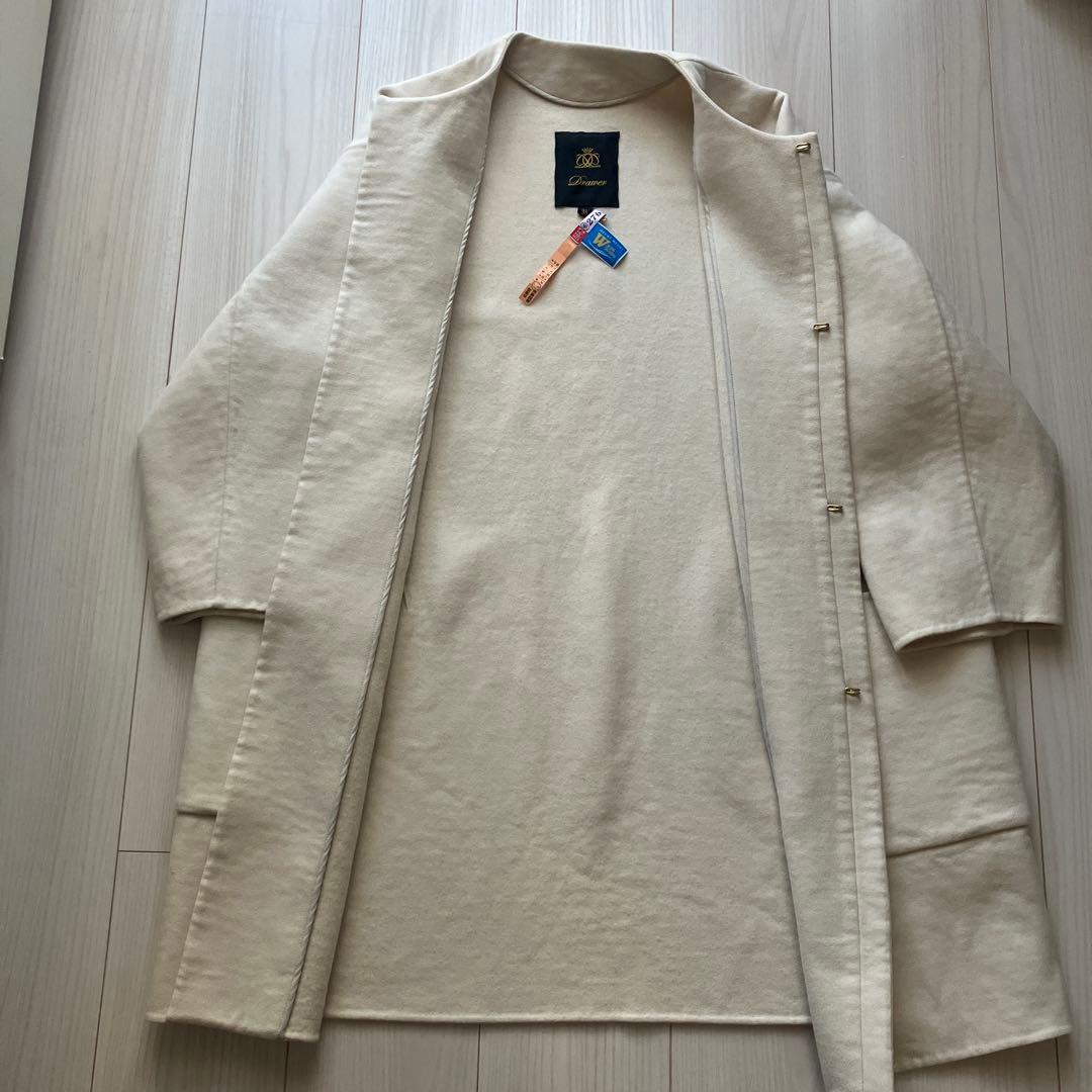 Drawer　ドゥロワー　ノーカラーコート　ウールメルトン　アイボリー　38