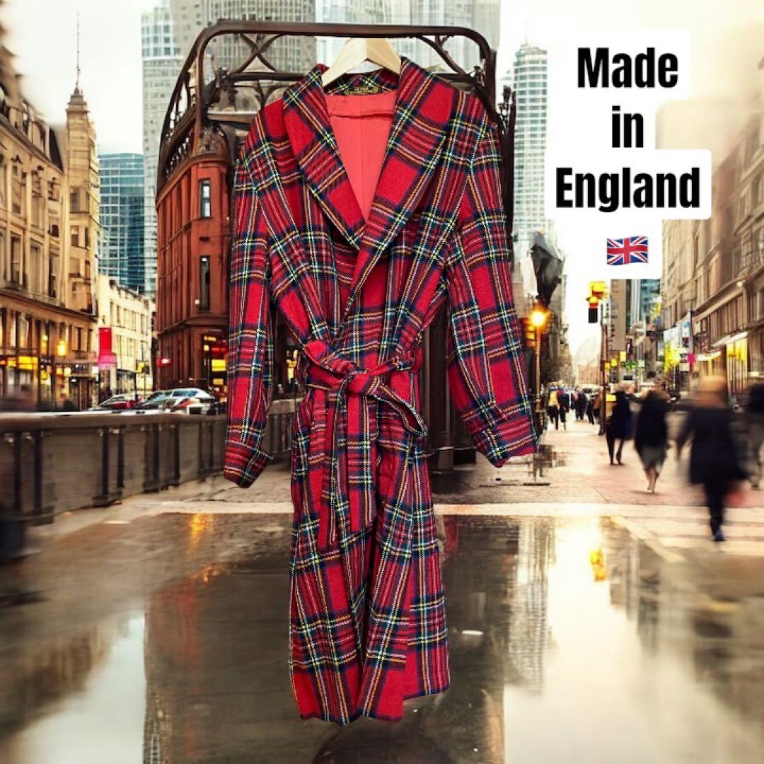 秋冬【Vintage】England製　タータンチェックレッドコート 英国
