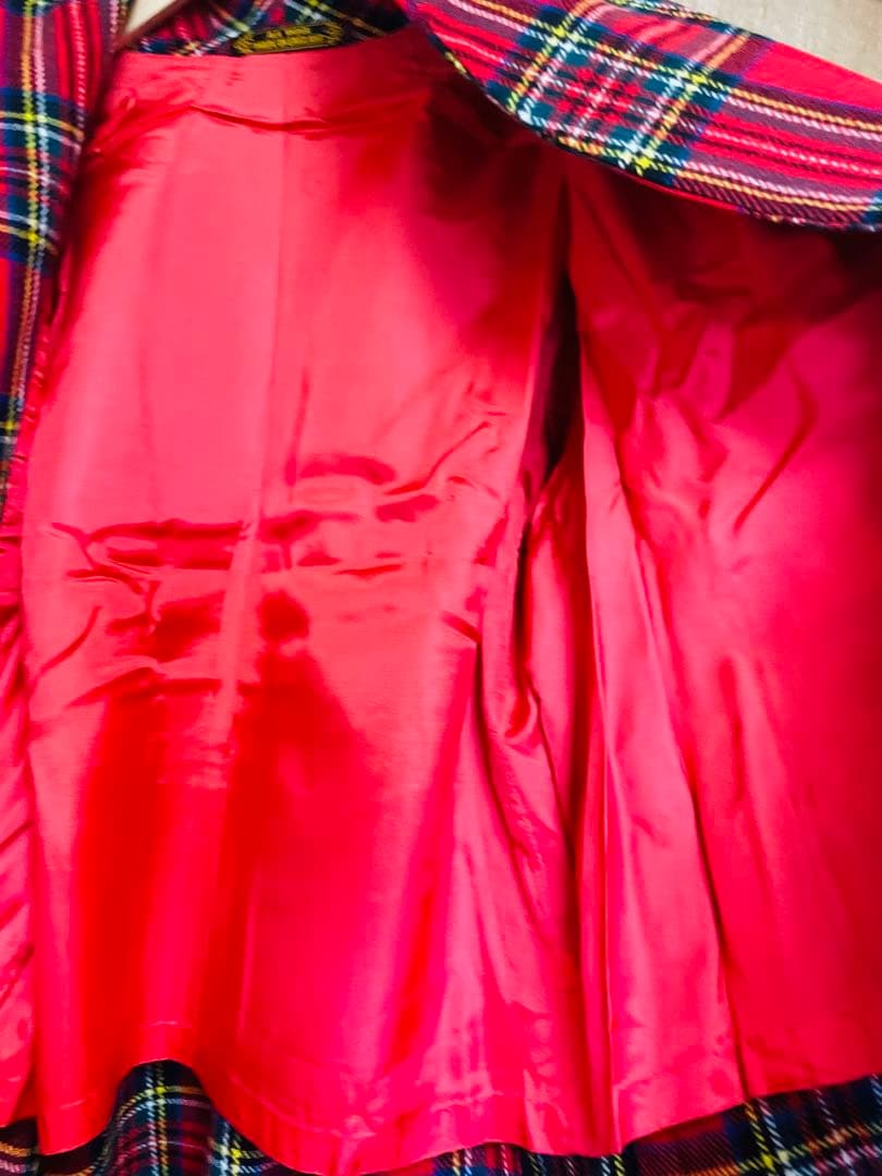 秋冬【Vintage】England製　タータンチェックレッドコート 英国