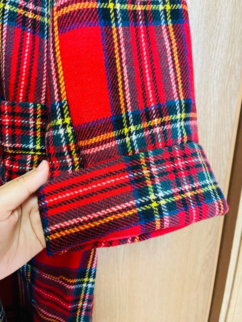 秋冬【Vintage】England製　タータンチェックレッドコート 英国