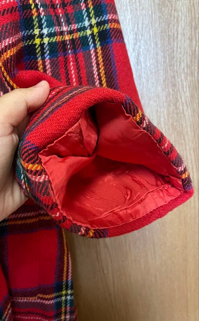 秋冬【Vintage】England製　タータンチェックレッドコート 英国