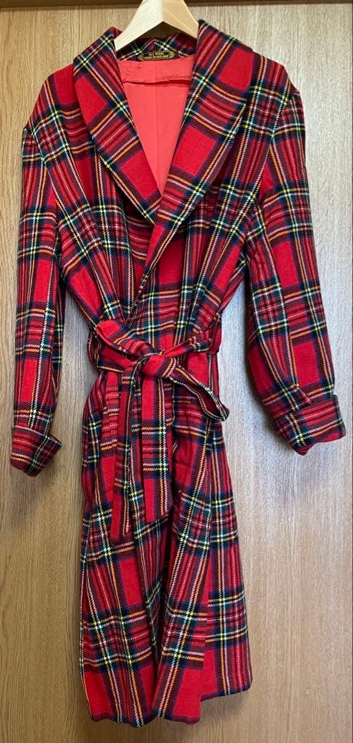 秋冬【Vintage】England製　タータンチェックレッドコート 英国