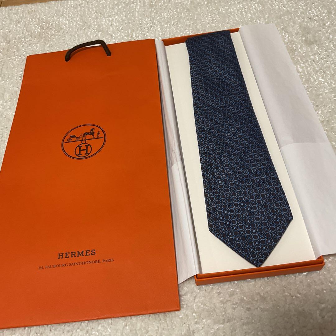 keee Ave　エルメス シルク ネクタイ ダークブルー
