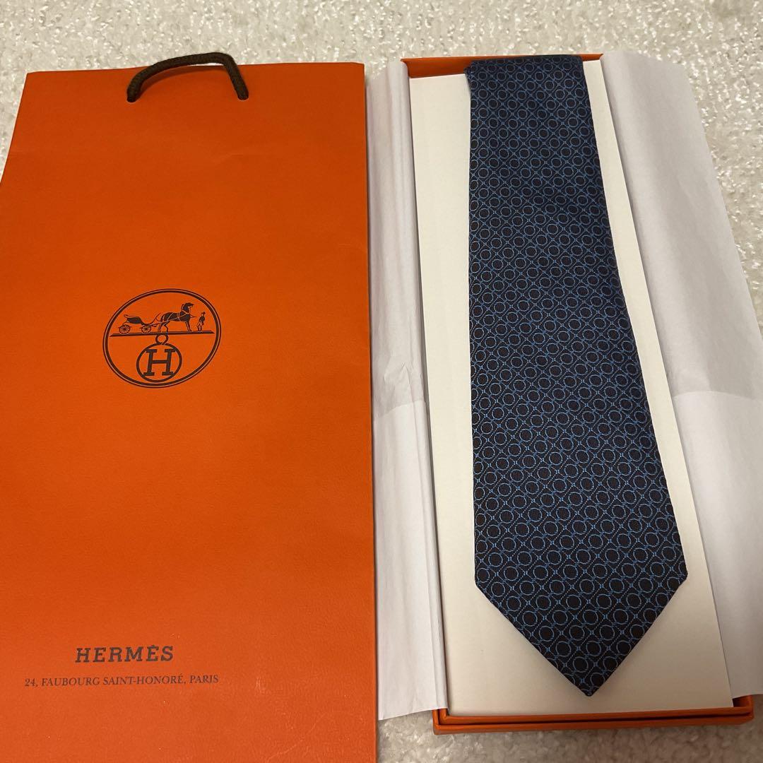 keee Ave　エルメス シルク ネクタイ ダークブルー