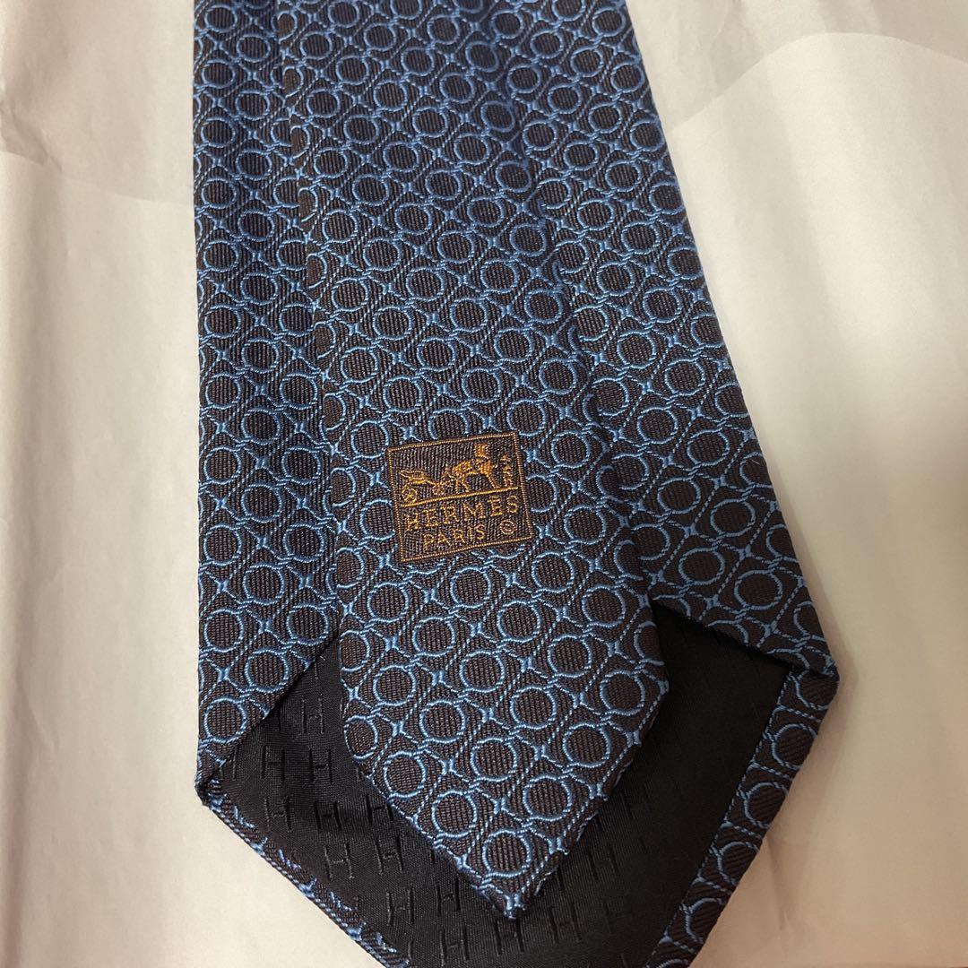 keee Ave　エルメス シルク ネクタイ ダークブルー