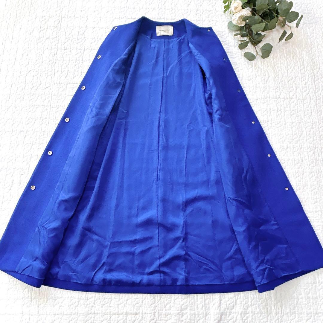 ユナイテッドアローズ ベルライン ノーカラーコート カシミヤ混 ブルー 36