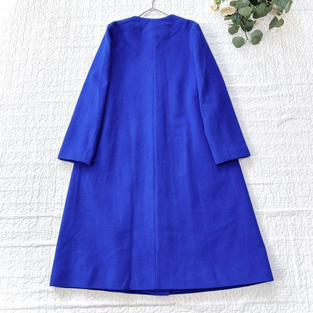 ユナイテッドアローズ ベルライン ノーカラーコート カシミヤ混 ブルー 36