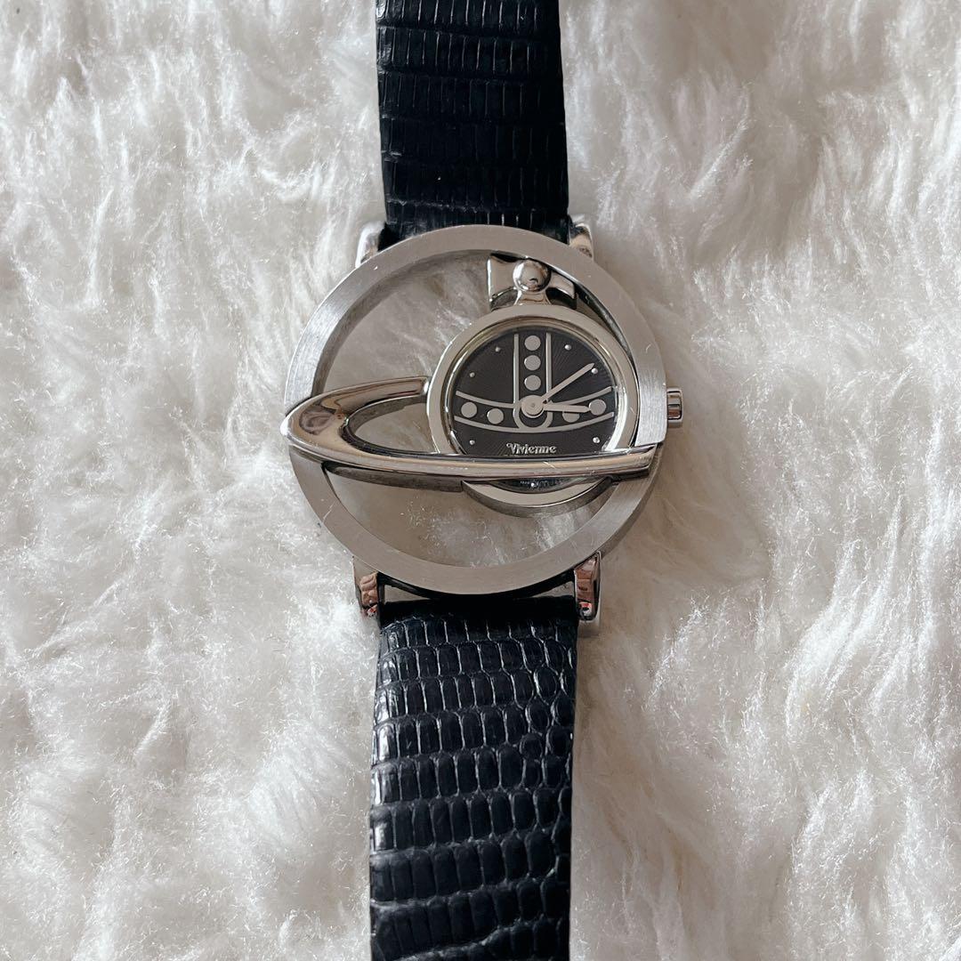 ヴィヴィアンウエストウッド　サークルオーブ　腕時計　レザーバンド　ブラック