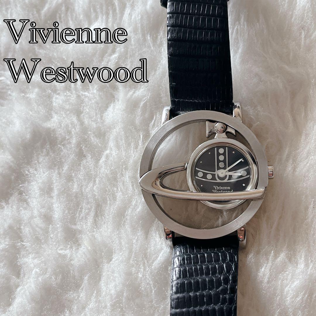 ヴィヴィアンウエストウッド　サークルオーブ　腕時計　レザーバンド　ブラック