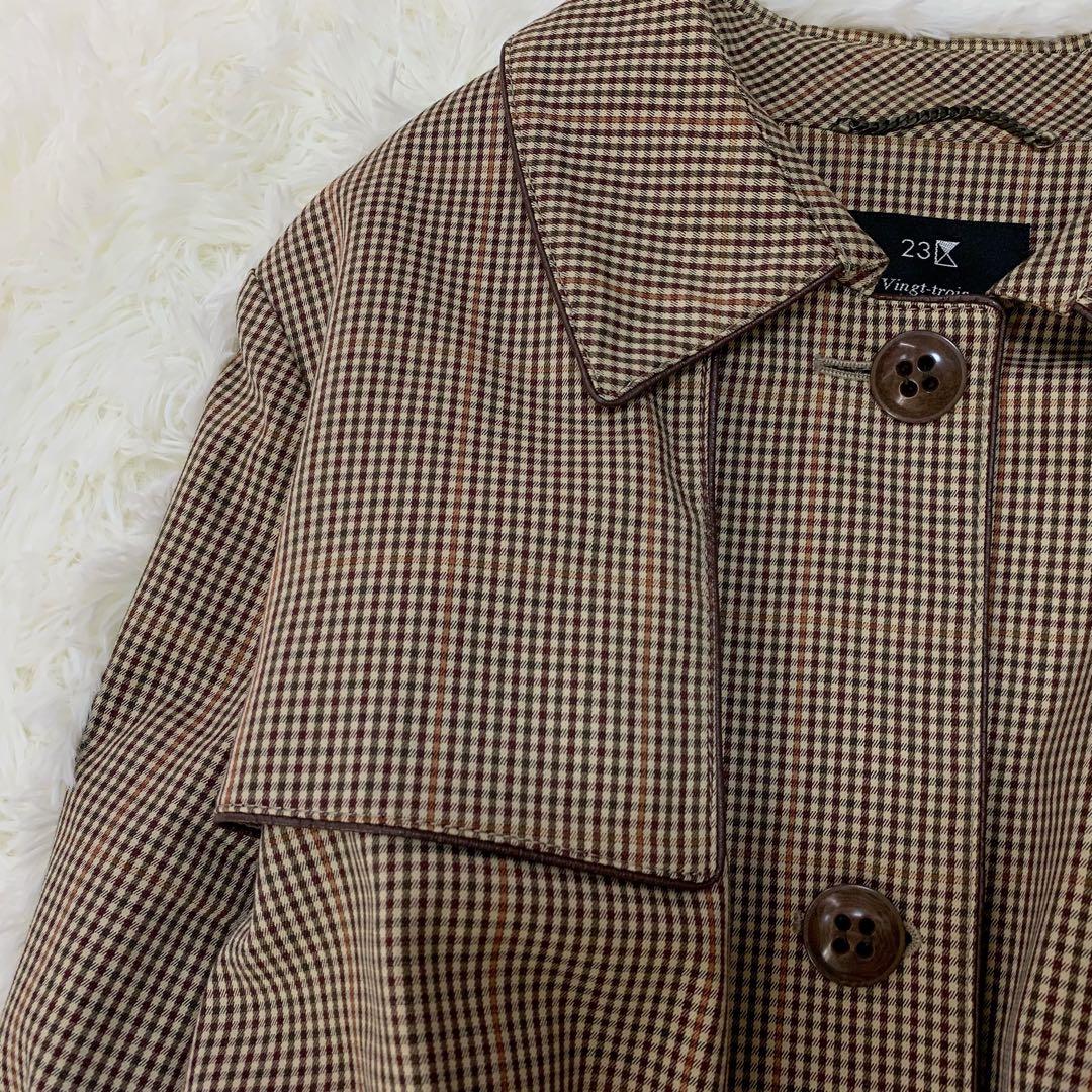 大きいサイズ 23区 ライナー付き ガンクラブ チェック トレンチコート ベルト